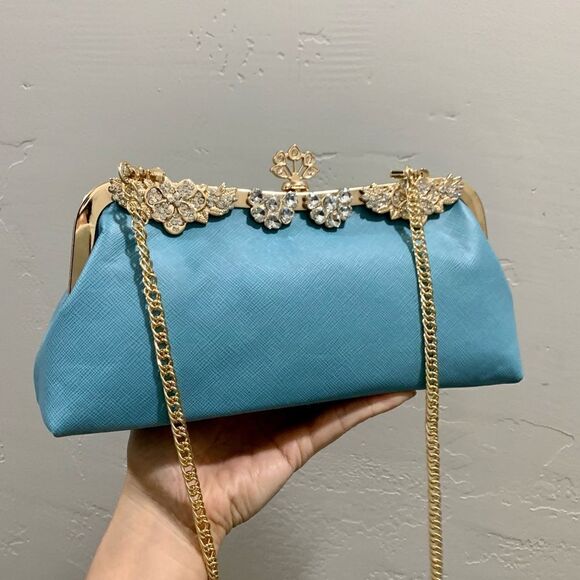 Handmade Genuine Leather Rhinestone Push lock Clutch/Evening bag - Picture 7 of 13